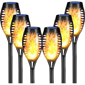 Tuinverlichting op Zonne-energie 6-pack 12 LED-zonnelamp met realistisch vlameffect IP65 waterdichte tuinfakkels-Solar Pathway achtertuin gazonverlichting (6-pack)