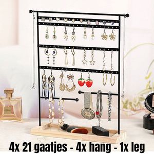 Allernieuwste.nl® Oorbellenrekje Sieradenrekje Oorbellen Display Sieraden Organizer Zwart - voor 84 oorbellen HOUTEN VOET - 5 Verdiepingen - porte-bijoux - 31x9.5x38 cm - Kleur Zwart