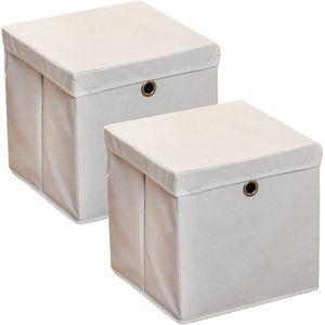 HI Opbergmand - 2x - grijs - 30 x 30 cm - kunststof - met deksel - vakkenkast