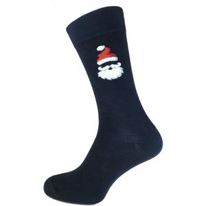 Bonnie Doon Mr. Claus Christmas Sock Kerstsokken met subtiel ingebreide Kerstman Heren Blauw maat 40/46 - Kerst - feestelijk - subtiel - gladde teennaad - versterkte hak en teen - Oekotex - vrolijke sokken - blauwe sokken - Dark Blue -BP252104