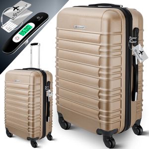 KESSER® 1x Koffer Incl. Bagageweger + Bagagelabel - Reiskoffer met 4 Wielen en Cijferslot, ABS Hardcase, Telescopisch handvat Trolley Bagagerolkoffer - 66cm - 84L, Champagne