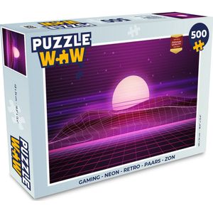 Puzzel Gaming - Neon - Retro - Paars - Zon - Gamen - Legpuzzel - Puzzel 500 stukjes