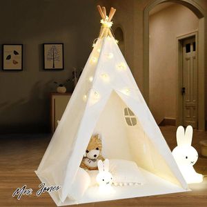 Mrs. Jones Premium Collection Teepee Tent Fairy Lights Opvouwbaar Speelhuis Meisjes/Jongens Binnen & Buiten Spelen - Wit .