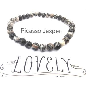 Armband – Edelsteen – Picasso jaspis - 6mm Kralen - 20 cm - Werking - geeft moed, rust en troost.