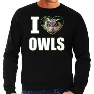 I love owls trui met dieren foto van een uil zwart voor heren - cadeau sweater uilen liefhebber XL