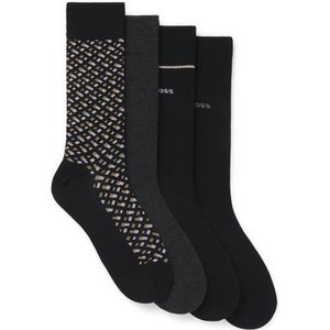 BOSS - Cadeauset Herensokken - Zwart Grijs Blauw Beige Wit Dessin - 4-pack