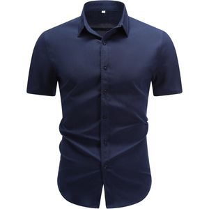 Allthemen Heren Effen Korte Mouwen Overhemd - Losse Fit Kortmouwig Zomer Shirt - M