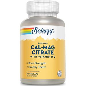 Solaray Calcium Magnesium Citrate 2:1 Ratio - Calcium Supplements for Women and Men w/Magnesium and Vitamin D 2 - Bone Health, Muscle and Nerve Support - Vegan, 60-Day Guarantee, 15 Serv, 90 VegCaps
