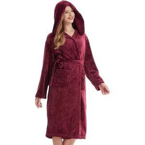 Nivard Badjas - Fleece - Katoen - Badstof - Sauna - Hamam - Wafel - Bathrobe - Duster - Ochtendjas - Kimono - Rood Dames