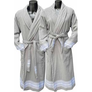 Hamam badjas katoen – sauna badjas hamam voor dames & heren unisex – sjaalkraag – hammam ochtendjas kamerjas - grijs S/M