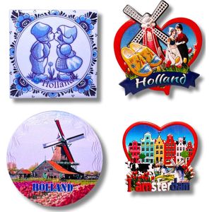 Koelkastmagneten Set: Holland - Amsterdam - Mix - Souvenirs - 4 stuks