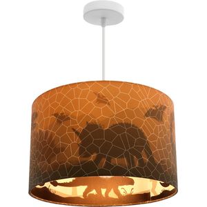 Olucia Dino - Moderne Kinderkamer hanglamp - Stof - Oranje - Cilinder - 30 cm