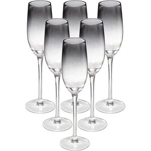 Set van 6x champagneglazen/flutes zwarte rand 210 ml Sauvage van glas - Champagne glazen