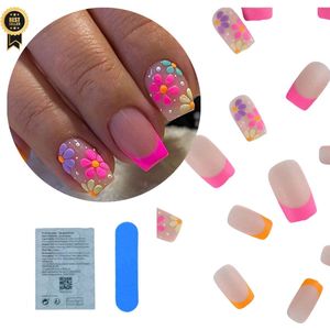 GUAPÀ® Plaknagels | 24 stuks valse nagels | Press On Nails | Zelfklevende Plaknagels | Nepnagels | Kunstnagels | Compleet plaknagels starterspakket | Nagels Wraps | Nail Art | Zomer Nagels | 24 stuks plaknagels Bloemetjes Diverse Kleuren Kort