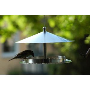 Pajavera® Luxe vogelvoederhuisje van RVS hangend model | Vogelhuisje van staal Ø 29 x 19,5 cm | Vogelvoederhuisje hangend | Dak voor bescherming tegen vocht en regen