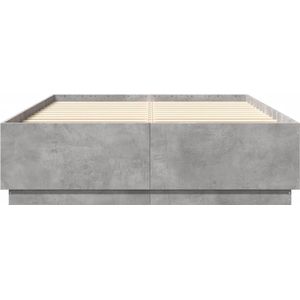 vidaXL - Bedframe - bewerkt - hout - betongrijs - 150x200 - cm