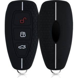 kwmobile autosleutel hoesje geschikt voor Ford 3-knops autosleutel Keyless Go hoes - Siliconen autosleutel behuizing - Auto sleutel case met honingraat - Sleuteletui in zwart / wit