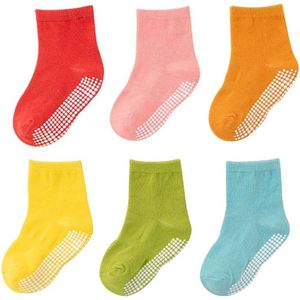 6 Paar - Baby Antislip Sokken - Baby Sokjes - Stevige Antislip Sokken - Antislip sokken - baby en dreumes enkelsokjes anti slip - gezond - (3-5 jaar) - Antislip sokken voor baby’s - kinderen - Meisjes sokken - Enkelsokken