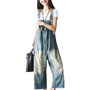 Dames Zomer Wijde Pijpen Broek Denim Tuinbroek Jumpsuit