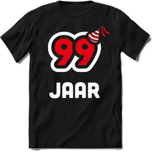 99 Jaar Feest kado T-Shirt Heren / Dames - Perfect Verjaardag Cadeau Shirt - Wit / Rood - Maat 9XL