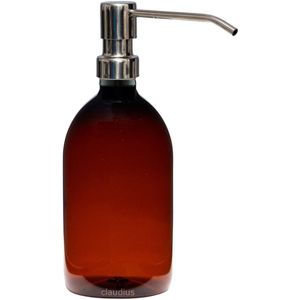 Lege Plastic Fles 500 ml PET Apothekersfles amber - met luxe RVS zilverkleurige pomp - set van 5 stuks - Navulbaar - Leeg