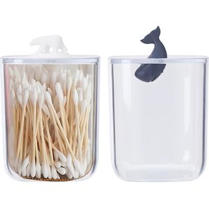 2 stuks cosmetica-bewaarglazen van kunststof, wattenschijfjes, houder, wattenstaafjeshouder, met deksel, voor cosmeticadoos, wattenstaafjeshouder, badzout, make-uppads