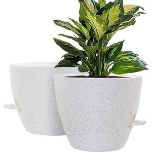 Set van 2 bloempotten, 25 cm, wit, met irrigatiesysteem, zelfbewatering, bloempotten met onderzetter, ronde plantenpot voor kamer- en balkontuinplanten, vetplanten, cactus