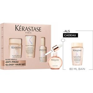 Kérastase Gloss Absolu Anti-Frizz Discovery Set & Glaze Drops + 2 Cadeaus - Shampoo 80ml & Conditioner 75ml, Spray 80ml & Haarolie 45 ml + Shampoo 80ml Cadeau - Voor Lang Haar Gevoelig Voor Pluis - Giftset vrouw