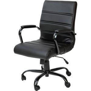 Mid-Back Zwart LeatherSoft Executive Bureaustoel met Draaibaar Armstoel en Zwart Frame Bureaustoel