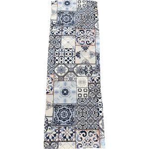 Tafelkleed - luxe gobelin - Mural - Tegelmotief - Delfts blauw - Loper 140 x 45 cm