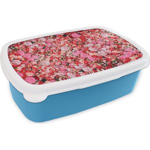 Broodtrommel Blauw - Lunchbox - Brooddoos - Bloemen - Kleuren - Rozen - 18x12x6 cm - Kinderen - Jongen