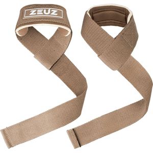 ZEUZ 2 Stuks Lifting Straps voor Fitness, CrossFit, Powerlifting, Gewichtheffen & Krachttraining – Sport Wrist Wraps – Beige