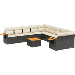 vidaXL - 11-delige - Loungeset - met - kussens - poly - rattan - zwart