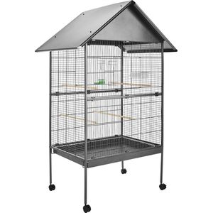 tectake® - vogelkooi - volière - met puntdak - 168 cm hoog - op wieltjes