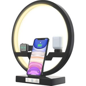 DiverseGoods 4-in-1 Draadloos Laadstation met LED-lamp: Opladen, Sfeerverlichting en Muziekbediening Geschikt Voor AirPods, Apple Watch en iPhone