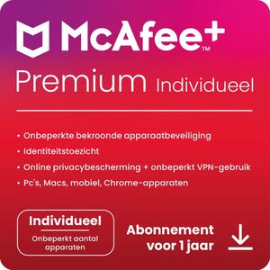 McAfee+ Premium - Individueel - Onbeperkt Apparaten - 1 Jaar - NL