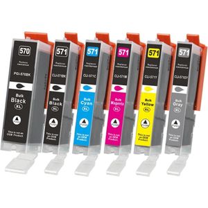 MediaHolland - Huismerk Inkt Cartridges geschikt voor Canon CLI571-PGI570 Printers - Set van 6 Stuks - 6 Kleuren - Geschikt voor Canon Inktpatronen, Cartridge