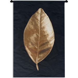 Wandkleed Golden leaves staand - Goud blad met een zwarte achtergrond Wandkleed katoen 90x135 cm - Wandtapijt met foto
