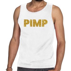 Pimp glitter tekst tanktop / mouwloos shirt wit heren - heren singlet Pimp M