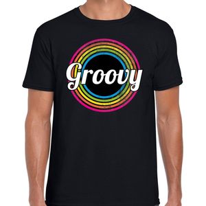 Groovy verkleed t-shirt zwart voor heren - discoverkleed / party shirt - Cadeau voor een disco liefhebber L