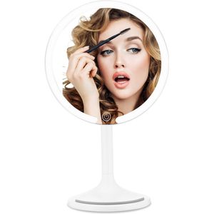 Behave Make up spiegel met LED Verlichting - Scheerspiegel - 3x Vergrotend - 3 Kleurstanden - Draaibaar - Oplaadbaar - Incl USB kabel - Telefoonhouder - Premium microvezeldoek - Wit - 33 x 20 cm
