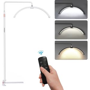 Halve Maan Lamp - Verstelbaar Bi-Color Vloerlamp - Perfecte Verlichting voor Make-Up en Live Streaming - Telefoonhouder + Afstandsbediening Inbegrepen - Wit