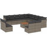 vidaXL - 14-delige - Loungeset - met - kussens - poly - rattan - grijs