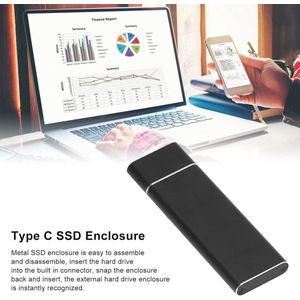 USB C SSD Behuizing M.2 NGFF High Speed Transfer - Metalen SSD Behuizing voor Computer - WIN 7 10 IOS - Zwart .