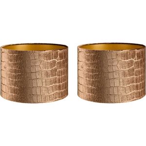 Lampenkap Cilinder - 15x15x12cm - Croco bronze - gouden binnenkant - set van 2 stuks
