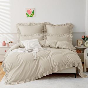 Romantisch beddengoed met ruches - 1 stuk - kaki - 100% microvezel - 135 x 200 cm