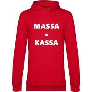 Hoodie met opdruk “Massa is kassa” Rode hoodie met witte opdruk – Goede pasvorm, fijn draag comfort