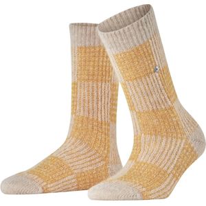 Burlington Charming Checks gedessineerd alpaca wol sokken dames beige - maat 36-41