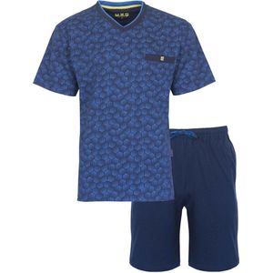 MEQ Heren Shortama - V Hals - Pyjama Set - 100% Katoen - Petrol Blauw - Maat S