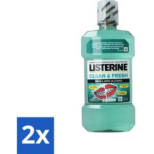 Listerine – Mondwater – Clean & Fresh – Zonder alcohol – 500 ml - Voordeelverpakking - 2 stuks